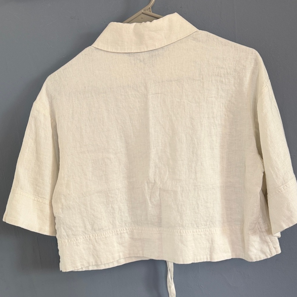 Banana Republic Ivory Cropped Tie-Front Linen Shirt - Picture 5 of 7